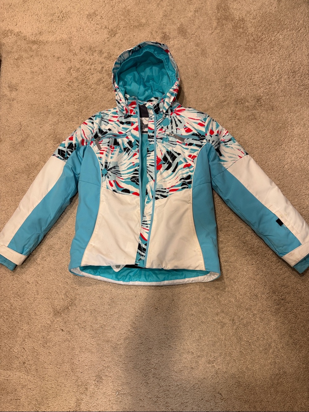 Spyder girls size 16 Teal, White & Pink Patterned Ski Jacket